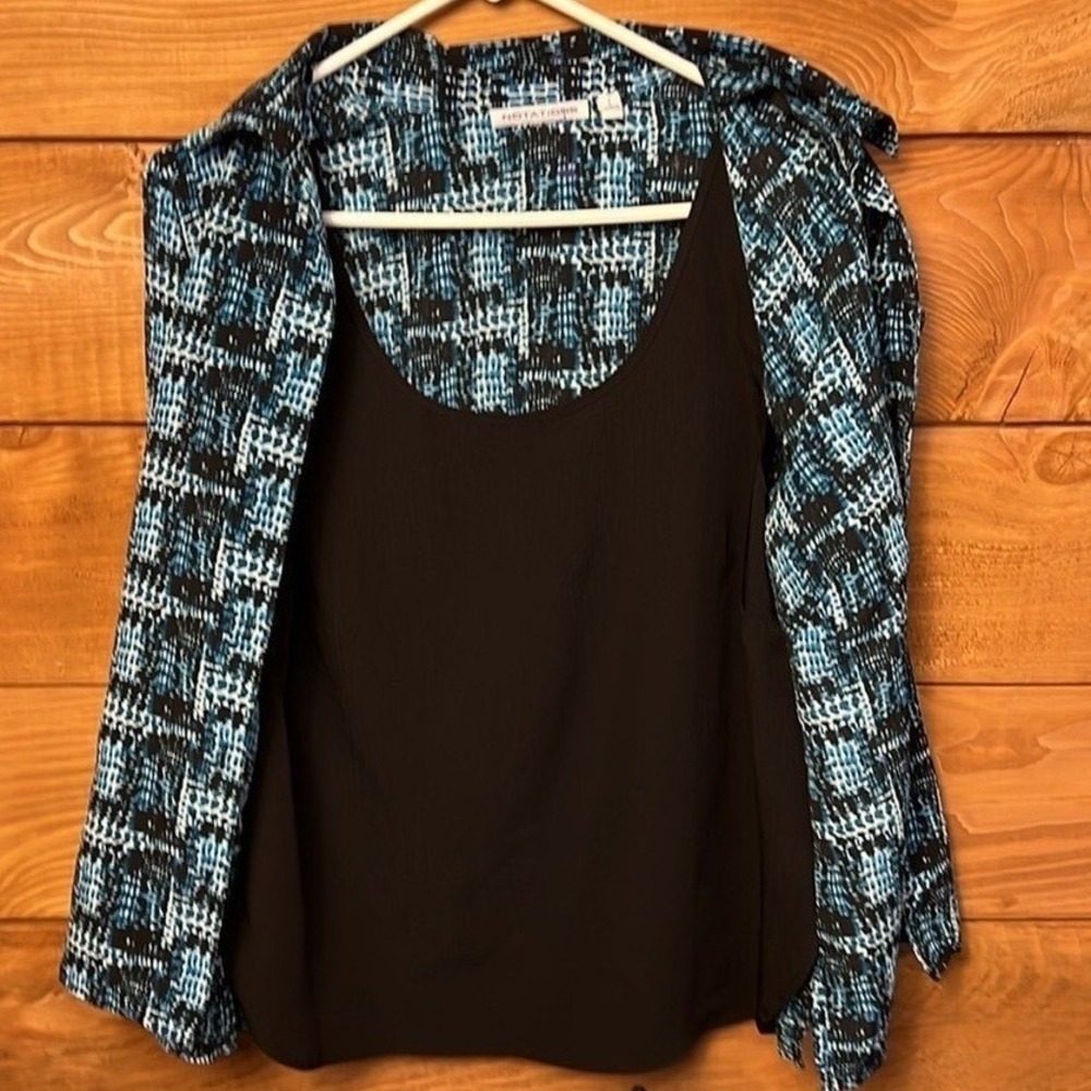 Notations Womens Blue Black Geometric 2 Piece Blouse and Tank Set L Business Mod - Picture 5 of 7